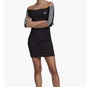 Adidas Originals Off Shoulder Short Dress Black White Size Medium